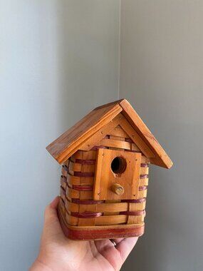 Handwoven Wooden Basket Birdhouse Vintage Rustic Decor